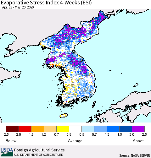 Korea Evaporative Stress Index (ESI), 4-Weeks Thematic Map For 5/18/2020 - 5/24/2020