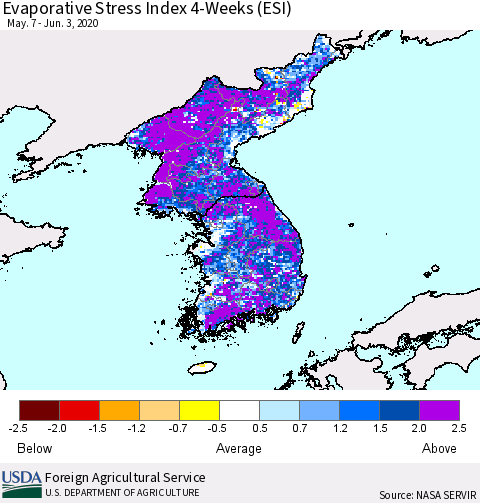 Korea Evaporative Stress Index (ESI), 4-Weeks Thematic Map For 6/1/2020 - 6/7/2020