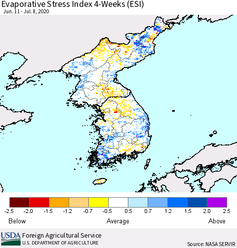 Korea Evaporative Stress Index (ESI), 4-Weeks Thematic Map For 7/6/2020 - 7/12/2020