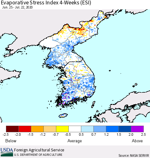 Korea Evaporative Stress Index (ESI), 4-Weeks Thematic Map For 7/20/2020 - 7/26/2020
