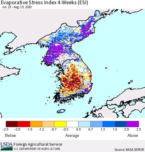 Korea Evaporative Stress Index (ESI), 4-Weeks Thematic Map For 8/17/2020 - 8/23/2020