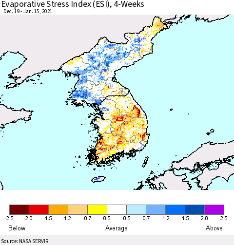 Korea Evaporative Stress Index (ESI), 4-Weeks Thematic Map For 1/11/2021 - 1/17/2021