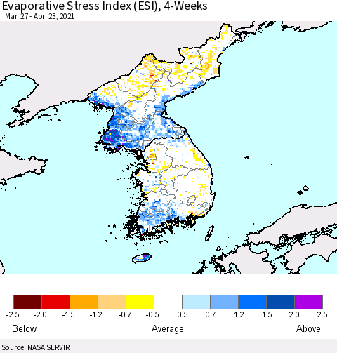 Korea Evaporative Stress Index (ESI), 4-Weeks Thematic Map For 4/19/2021 - 4/25/2021