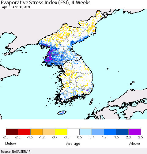 Korea Evaporative Stress Index (ESI), 4-Weeks Thematic Map For 4/26/2021 - 5/2/2021