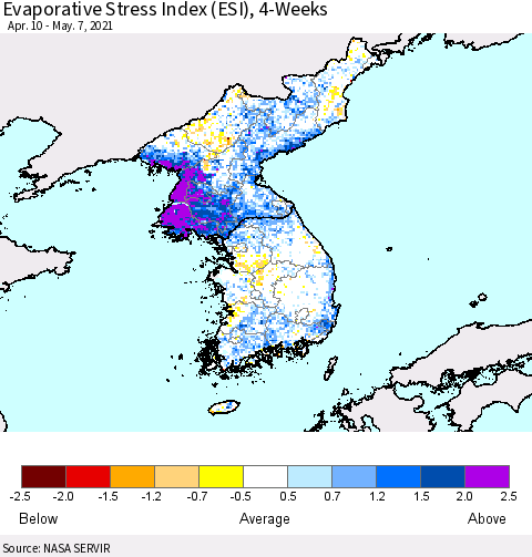 Korea Evaporative Stress Index (ESI), 4-Weeks Thematic Map For 5/3/2021 - 5/9/2021