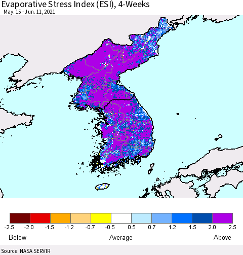 Korea Evaporative Stress Index (ESI), 4-Weeks Thematic Map For 6/7/2021 - 6/13/2021