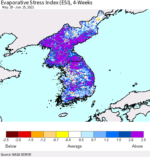 Korea Evaporative Stress Index (ESI), 4-Weeks Thematic Map For 6/21/2021 - 6/27/2021
