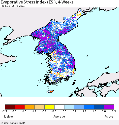 Korea Evaporative Stress Index (ESI), 4-Weeks Thematic Map For 7/5/2021 - 7/11/2021