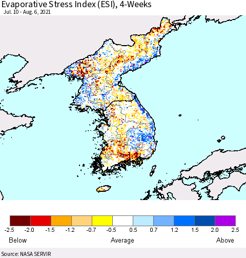 Korea Evaporative Stress Index (ESI), 4-Weeks Thematic Map For 8/2/2021 - 8/8/2021