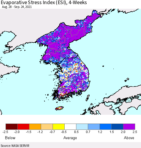 Korea Evaporative Stress Index (ESI), 4-Weeks Thematic Map For 9/20/2021 - 9/26/2021