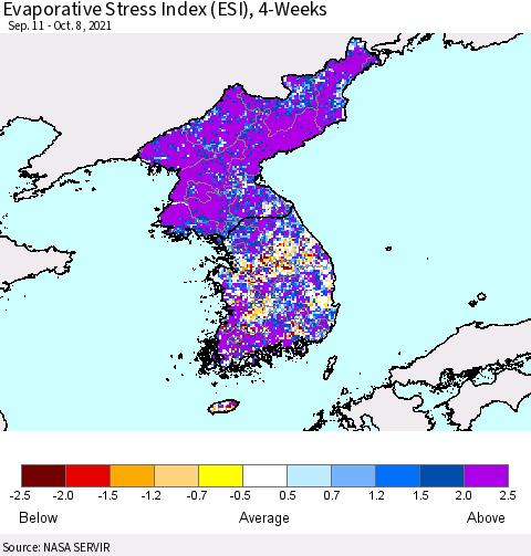 Korea Evaporative Stress Index (ESI), 4-Weeks Thematic Map For 10/4/2021 - 10/10/2021