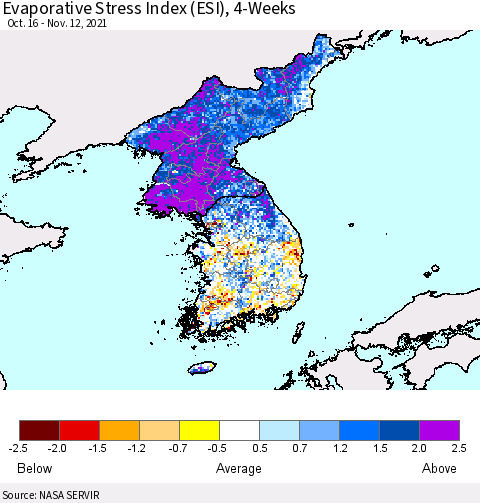 Korea Evaporative Stress Index (ESI), 4-Weeks Thematic Map For 11/8/2021 - 11/14/2021
