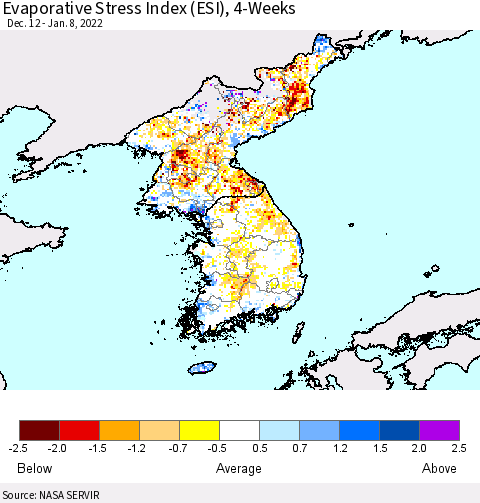 Korea Evaporative Stress Index (ESI), 4-Weeks Thematic Map For 1/3/2022 - 1/9/2022