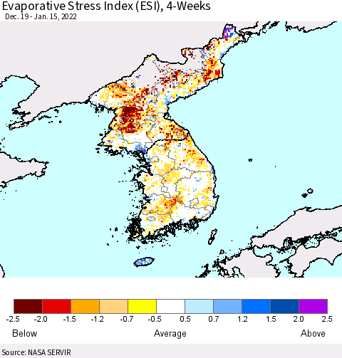 Korea Evaporative Stress Index (ESI), 4-Weeks Thematic Map For 1/10/2022 - 1/16/2022