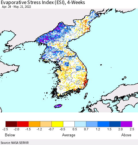 Korea Evaporative Stress Index (ESI), 4-Weeks Thematic Map For 5/16/2022 - 5/22/2022