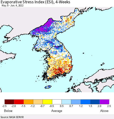 Korea Evaporative Stress Index (ESI), 4-Weeks Thematic Map For 5/30/2022 - 6/5/2022