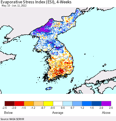Korea Evaporative Stress Index (ESI), 4-Weeks Thematic Map For 6/6/2022 - 6/12/2022