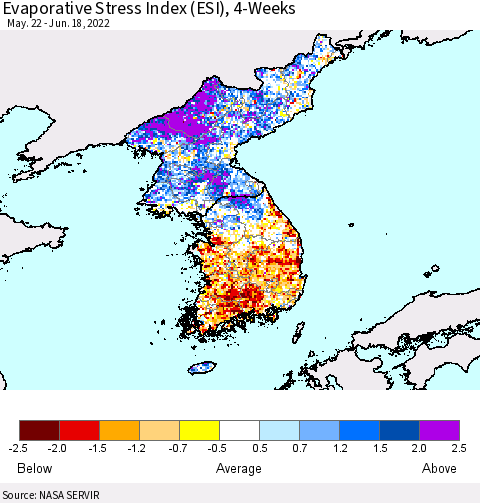 Korea Evaporative Stress Index (ESI), 4-Weeks Thematic Map For 6/13/2022 - 6/19/2022