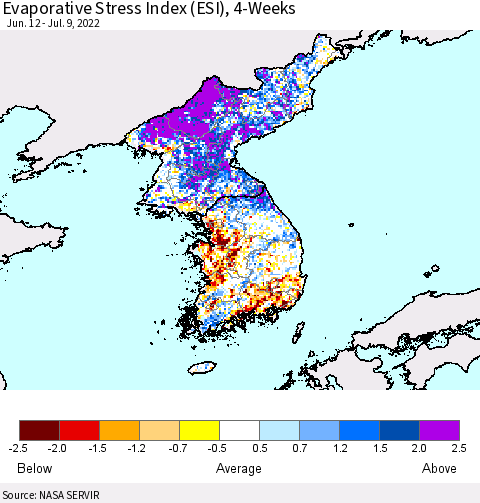 Korea Evaporative Stress Index (ESI), 4-Weeks Thematic Map For 7/4/2022 - 7/10/2022