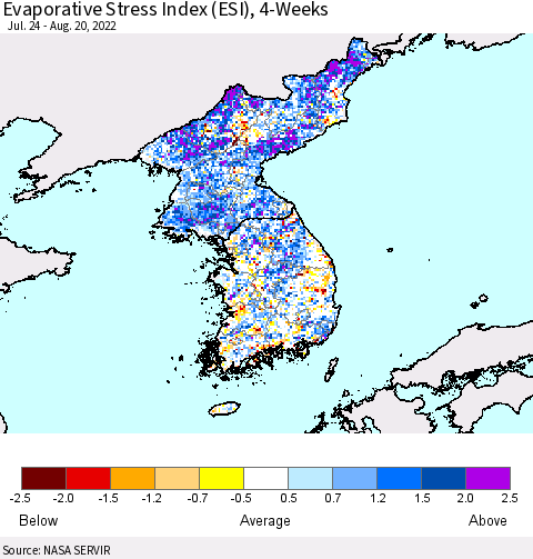Korea Evaporative Stress Index (ESI), 4-Weeks Thematic Map For 8/15/2022 - 8/21/2022