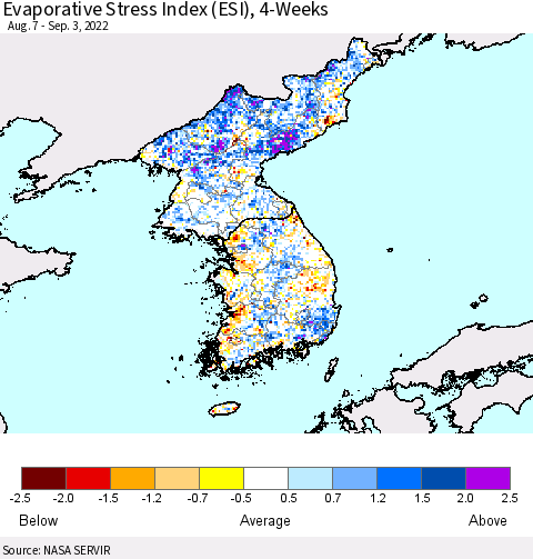 Korea Evaporative Stress Index (ESI), 4-Weeks Thematic Map For 8/29/2022 - 9/4/2022