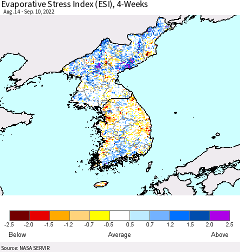 Korea Evaporative Stress Index (ESI), 4-Weeks Thematic Map For 9/5/2022 - 9/11/2022