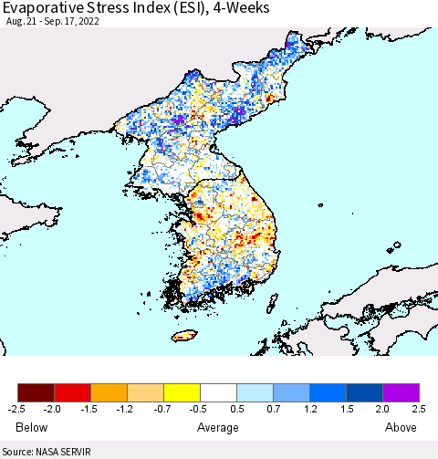 Korea Evaporative Stress Index (ESI), 4-Weeks Thematic Map For 9/12/2022 - 9/18/2022