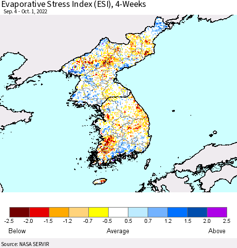 Korea Evaporative Stress Index (ESI), 4-Weeks Thematic Map For 9/26/2022 - 10/2/2022
