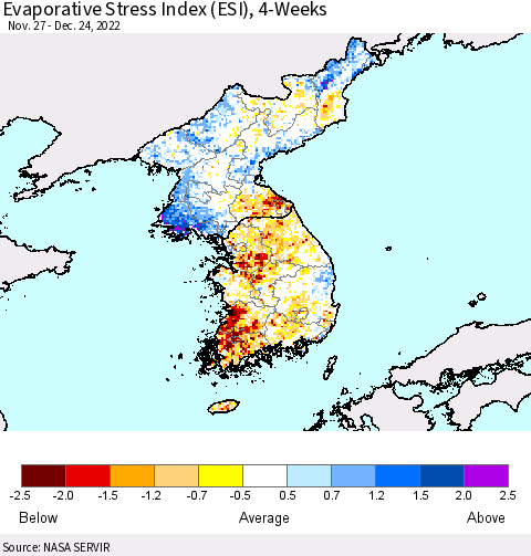 Korea Evaporative Stress Index (ESI), 4-Weeks Thematic Map For 12/19/2022 - 12/25/2022