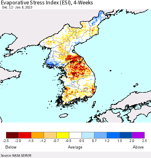 Korea Evaporative Stress Index (ESI), 4-Weeks Thematic Map For 1/2/2023 - 1/8/2023