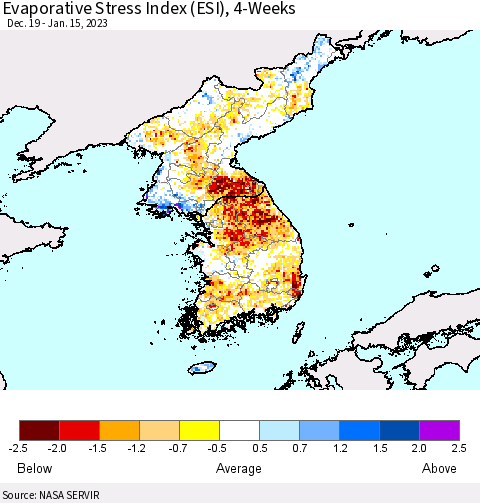 Korea Evaporative Stress Index (ESI), 4-Weeks Thematic Map For 1/9/2023 - 1/15/2023
