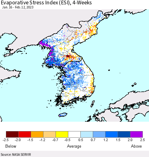 Korea Evaporative Stress Index (ESI), 4-Weeks Thematic Map For 2/6/2023 - 2/12/2023