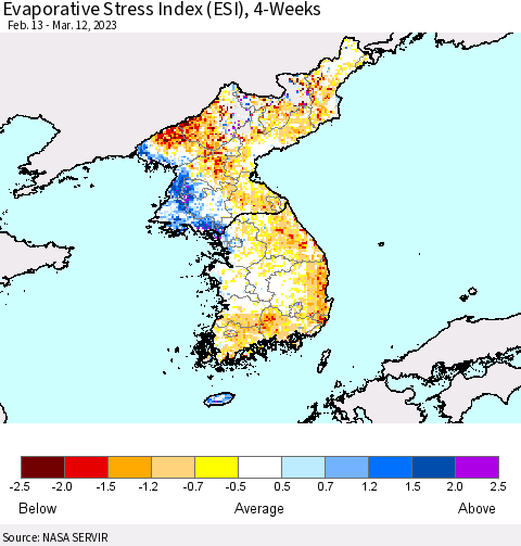 Korea Evaporative Stress Index (ESI), 4-Weeks Thematic Map For 3/6/2023 - 3/12/2023