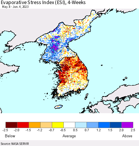 Korea Evaporative Stress Index (ESI), 4-Weeks Thematic Map For 5/29/2023 - 6/4/2023