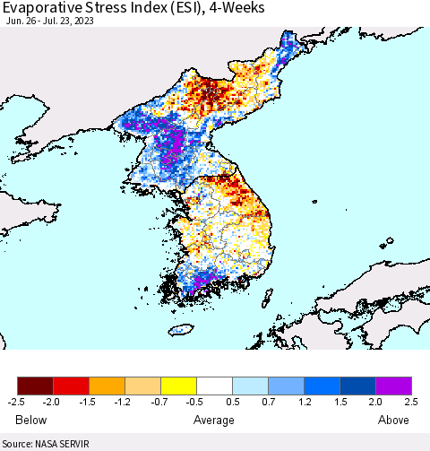 Korea Evaporative Stress Index (ESI), 4-Weeks Thematic Map For 7/17/2023 - 7/23/2023