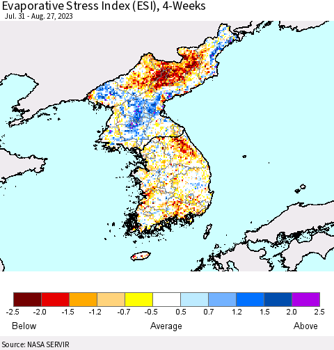 Korea Evaporative Stress Index (ESI), 4-Weeks Thematic Map For 8/21/2023 - 8/27/2023