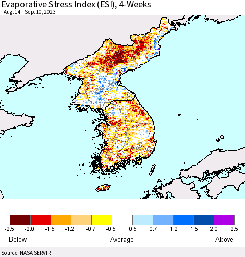 Korea Evaporative Stress Index (ESI), 4-Weeks Thematic Map For 9/4/2023 - 9/10/2023