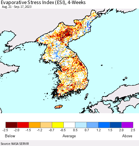 Korea Evaporative Stress Index (ESI), 4-Weeks Thematic Map For 9/11/2023 - 9/17/2023