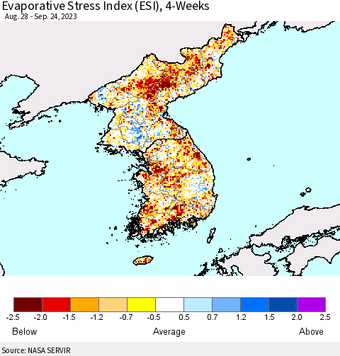 Korea Evaporative Stress Index (ESI), 4-Weeks Thematic Map For 9/18/2023 - 9/24/2023
