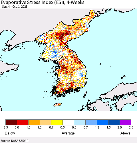 Korea Evaporative Stress Index (ESI), 4-Weeks Thematic Map For 9/25/2023 - 10/1/2023