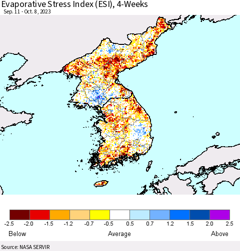 Korea Evaporative Stress Index (ESI), 4-Weeks Thematic Map For 10/2/2023 - 10/8/2023