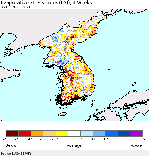 Korea Evaporative Stress Index (ESI), 4-Weeks Thematic Map For 10/30/2023 - 11/5/2023