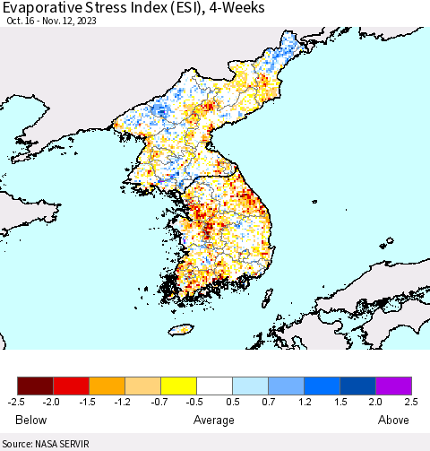 Korea Evaporative Stress Index (ESI), 4-Weeks Thematic Map For 11/6/2023 - 11/12/2023