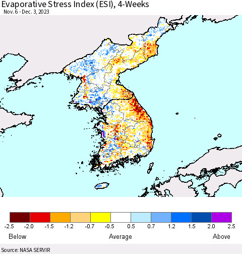 Korea Evaporative Stress Index (ESI), 4-Weeks Thematic Map For 11/27/2023 - 12/3/2023