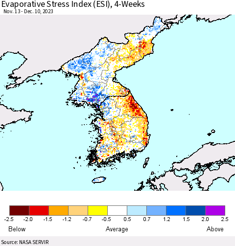 Korea Evaporative Stress Index (ESI), 4-Weeks Thematic Map For 12/4/2023 - 12/10/2023