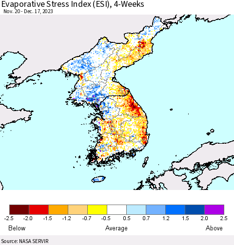 Korea Evaporative Stress Index (ESI), 4-Weeks Thematic Map For 12/11/2023 - 12/17/2023