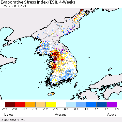 Korea Evaporative Stress Index (ESI), 4-Weeks Thematic Map For 1/8/2024 - 1/14/2024