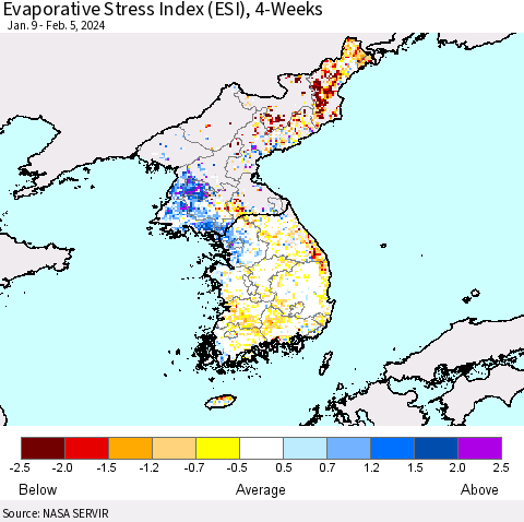 Korea Evaporative Stress Index (ESI), 4-Weeks Thematic Map For 2/5/2024 - 2/11/2024