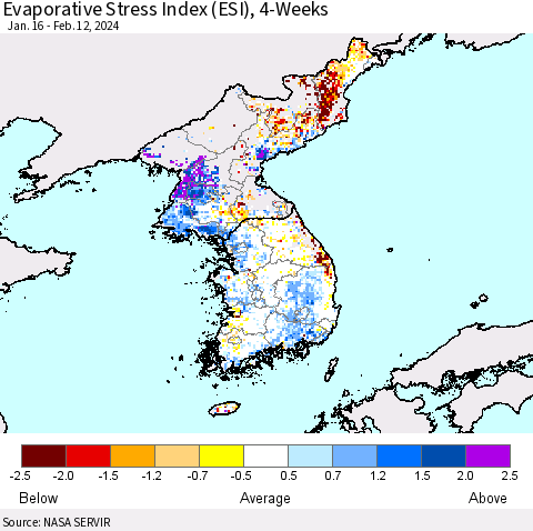 Korea Evaporative Stress Index (ESI), 4-Weeks Thematic Map For 2/12/2024 - 2/18/2024