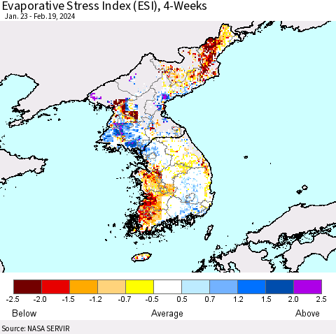Korea Evaporative Stress Index (ESI), 4-Weeks Thematic Map For 2/19/2024 - 2/25/2024